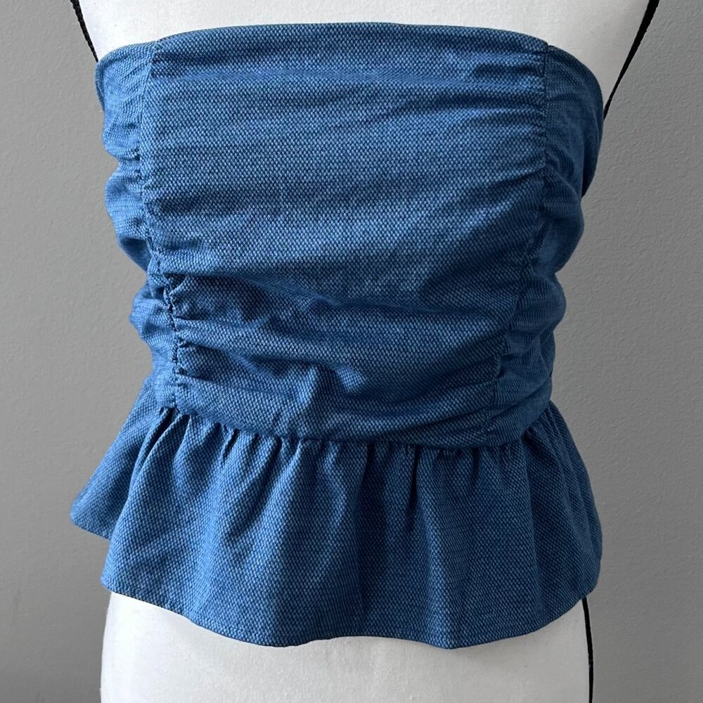 NWT Lelis Strapless Peplum Top In Blue Size Medium